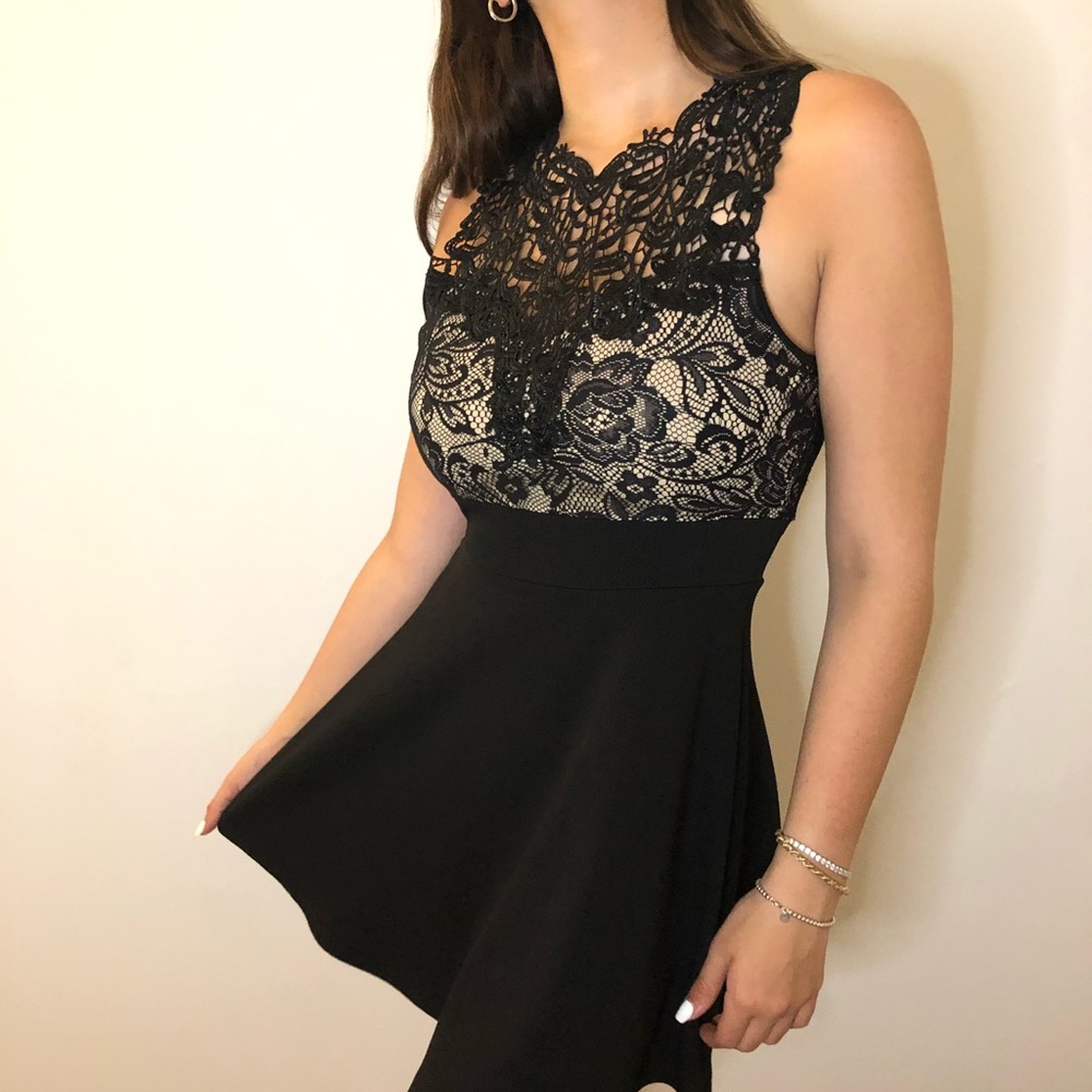 Trixxi Brand Lace Black and Nude Skater Dress
